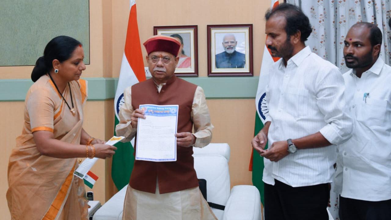 Kavitha meets Telangana Governor, seeks justice for people displaced by land acquisition